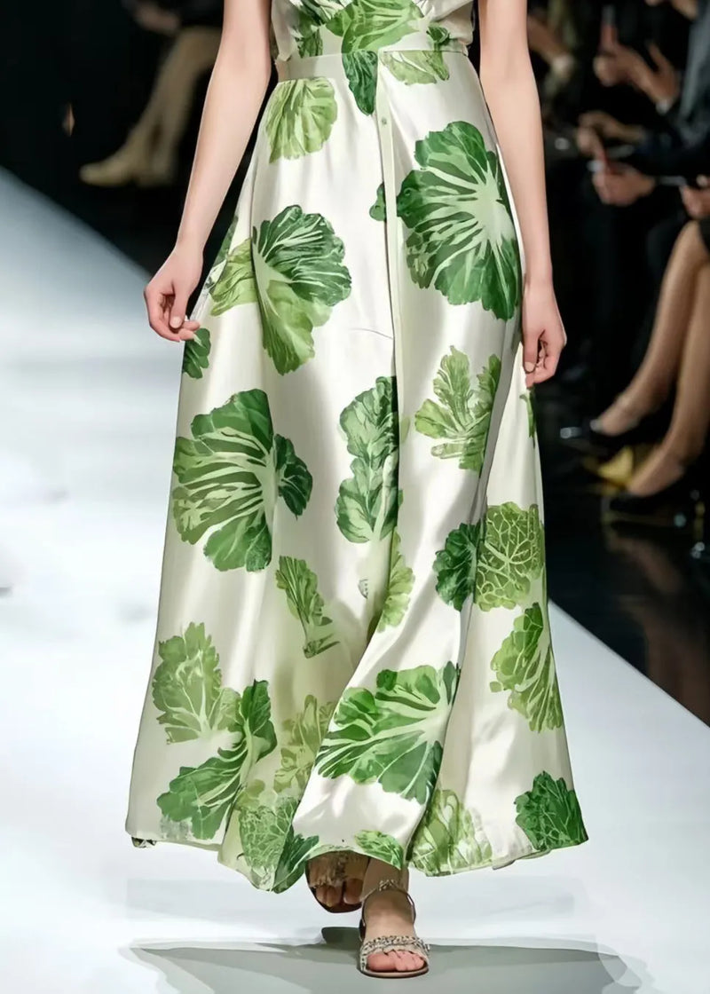 Diy Green Print Exra Large Hem Silk Maxi Dresses Summer