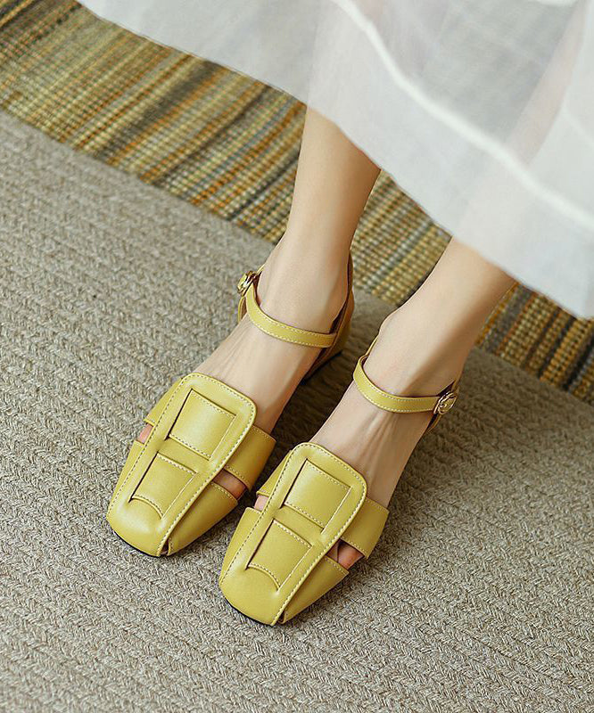 Splicing Chunky Heel Sandals Yellow Faux Leather