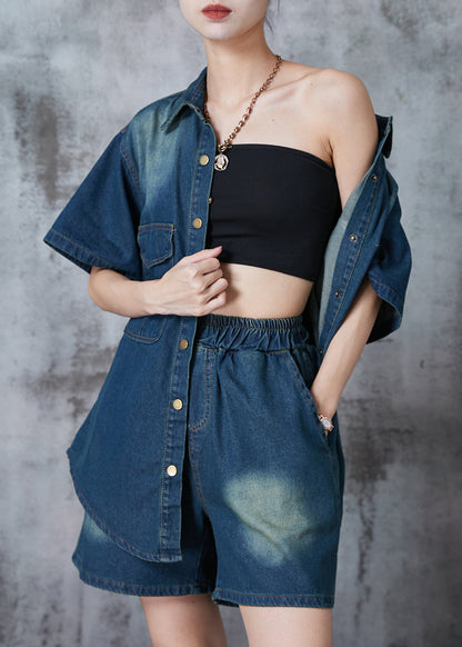 Modern Navy Oversized Denim Sets 2 Pieces Summer