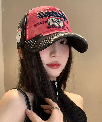 Red Letter Embroidered Denim Baseball Cap Hat