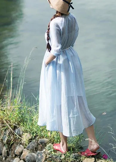 Diy Stand Button Summer Robes Wardrobes Sky Blue Dress