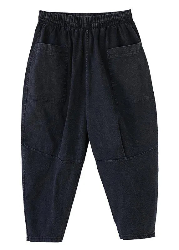 Fine Black Elastic Waist Jeans Harem Pants Summer Cotton
