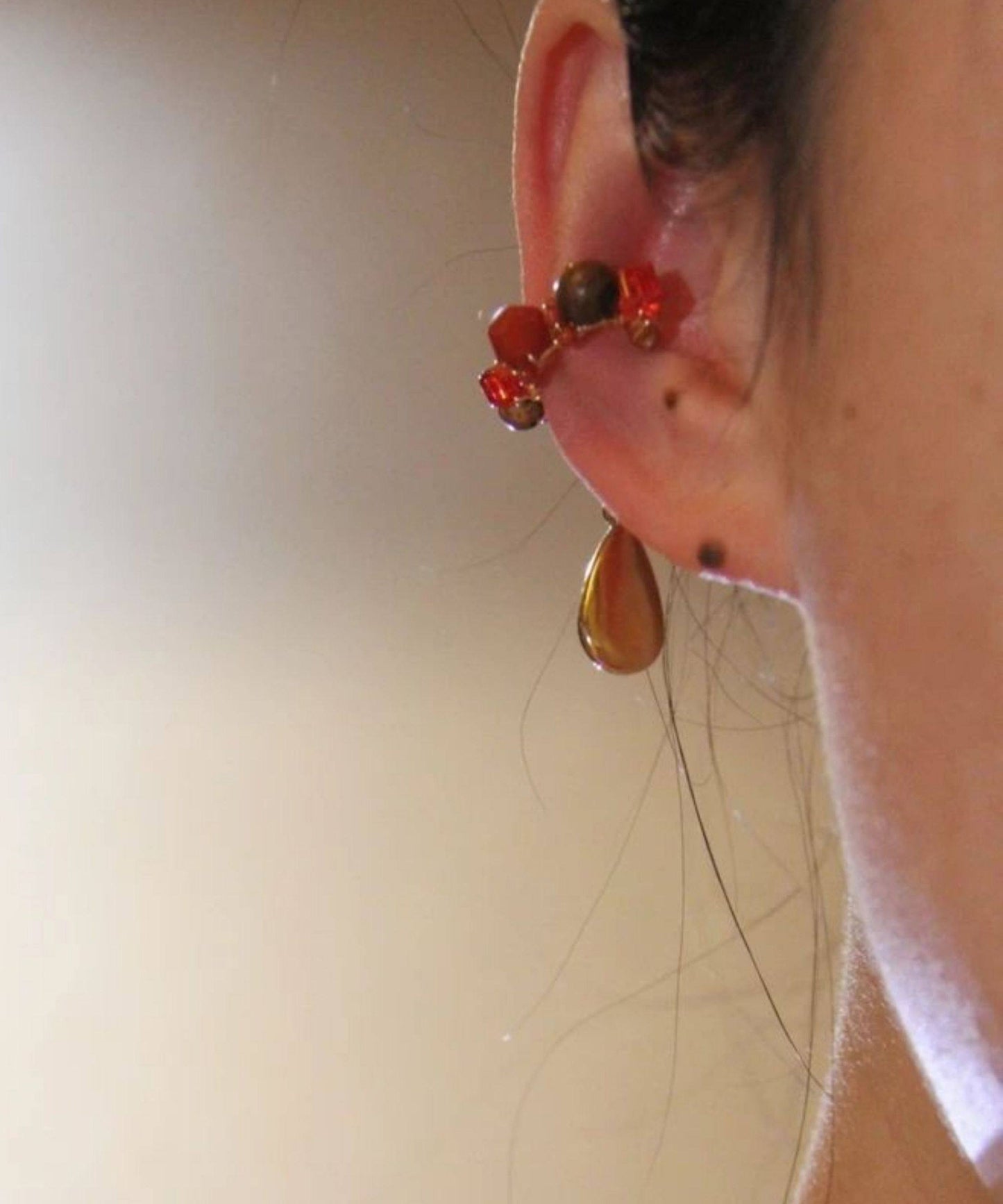 Red Sterling Silver Overgild Agate Colored Glaze Peking Opera Stud Earrings