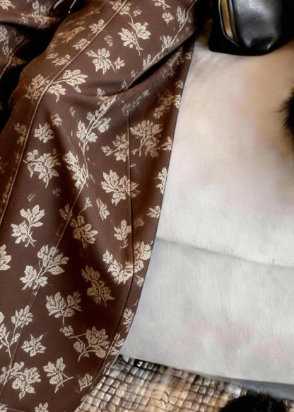 Brown Print Sashes High Waist Wide Leg Pants