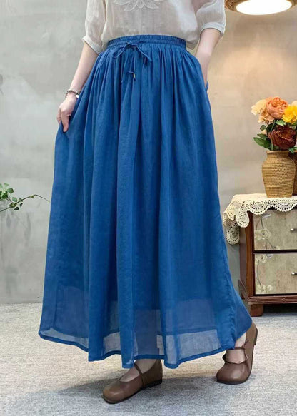 Khaki Wrinkled Elastic Waist Linen Skirts Summer