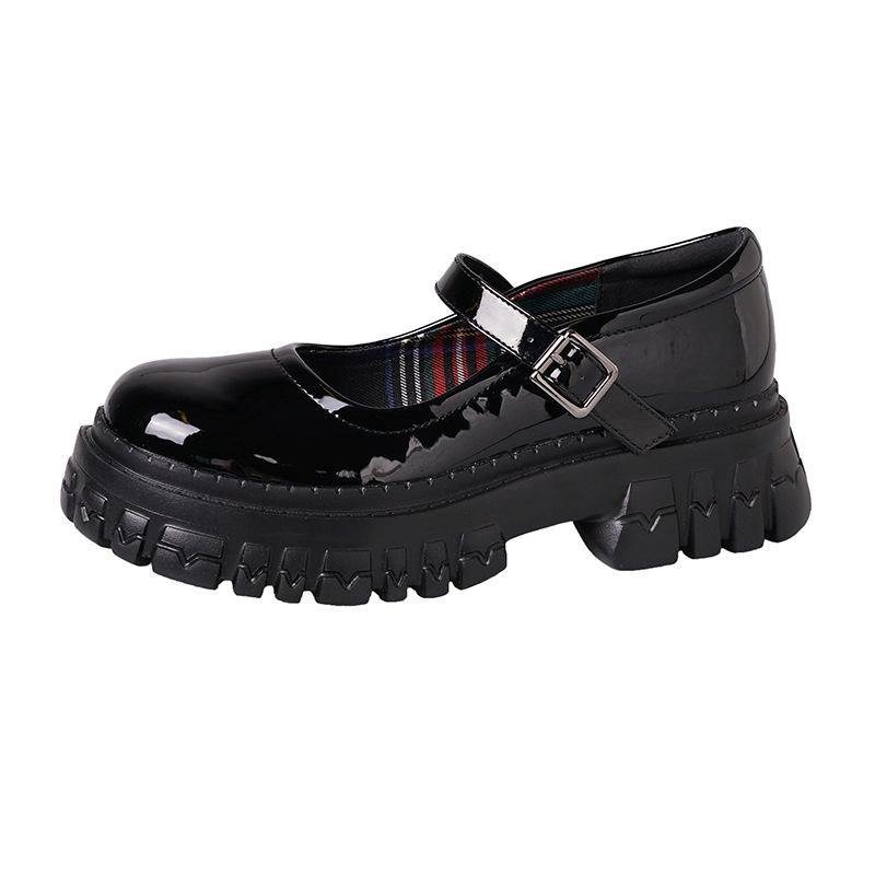 Black Flat Feet Shoes Buckle Strap Platform Flat Shoes for