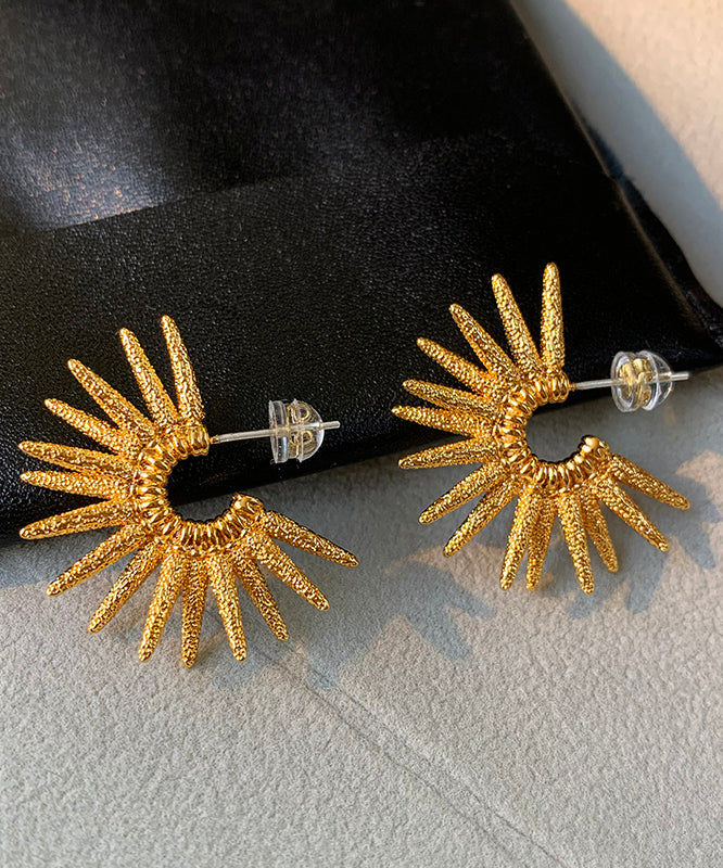 Gold Copper Overgild Sunflower Stud Earrings