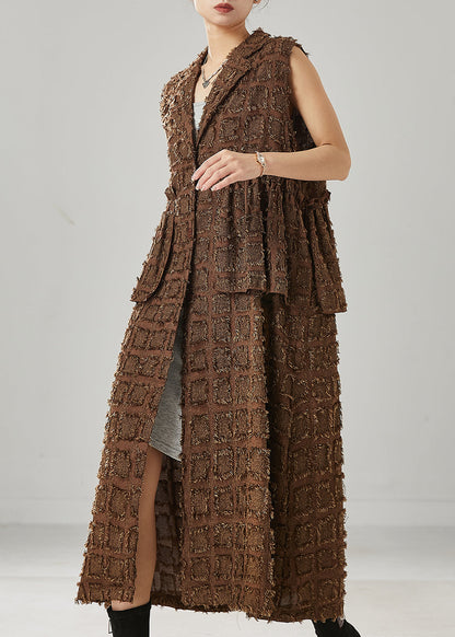 Brown Ruffled Cotton Long Vests Spring