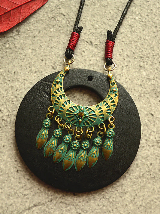 Alloy Tassel Wooden Sweater Necklace Co1033