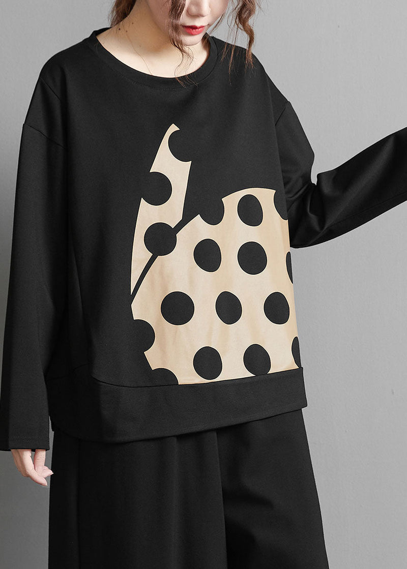 Black Print Dot Cotton Top Spring