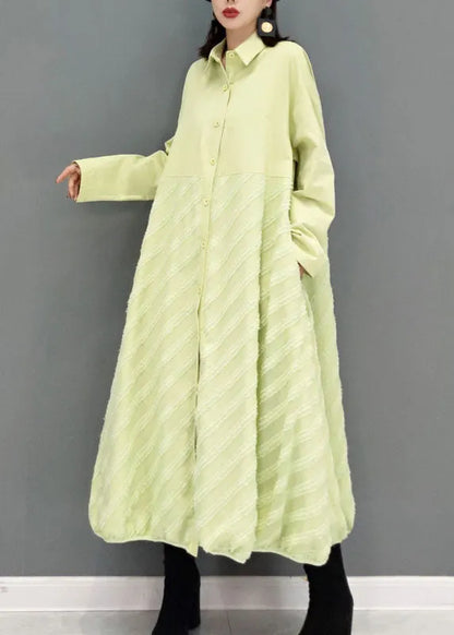 Green Striped a Line Skirts Maxi Dresses Button Spring