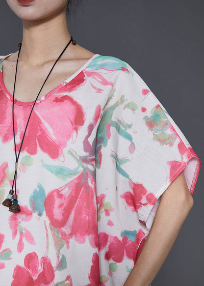 Pink Oversized Print Cotton Vacation Dresses Summer