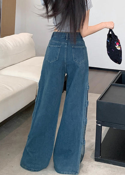 Original Design Blue Hollow Out Denim Pants Fall