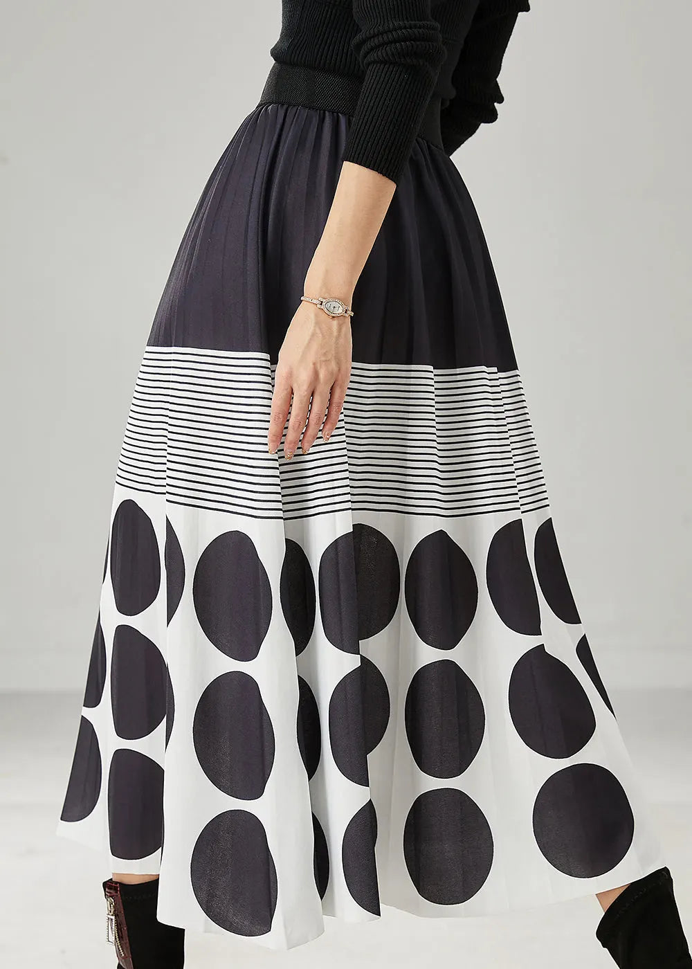 Black Print Cotton a Line Skirts Spring