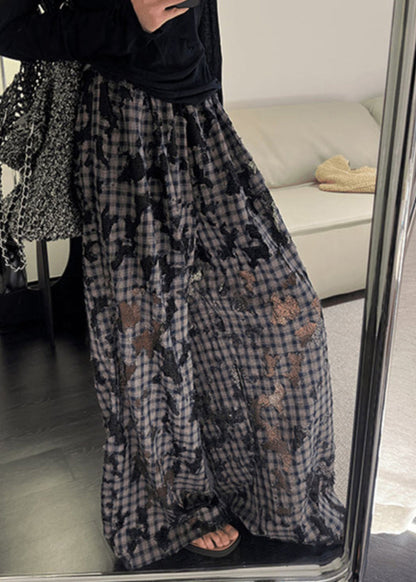 Plaid Hollow Out Patchwork Wide Leg Pants Spring