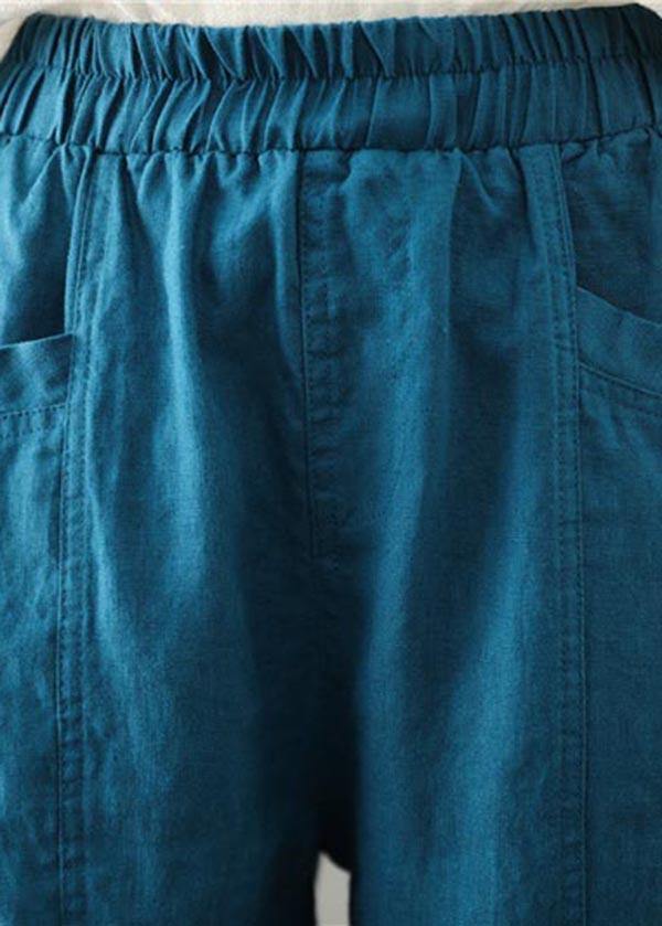 Blue Harem Cotton Linen Summer Pants