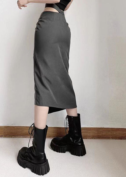 Grey Asymmetrical Patchwork Cotton Skirts Spring
