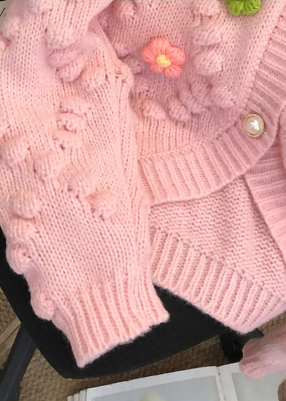 Pink Decorated Patchwork Knit Cardigans Fall