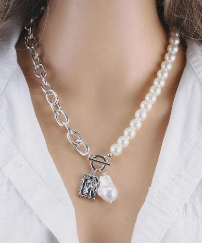 Gold Chain Pearl Necklace for Baroque Pearl Metal Two Piece Set