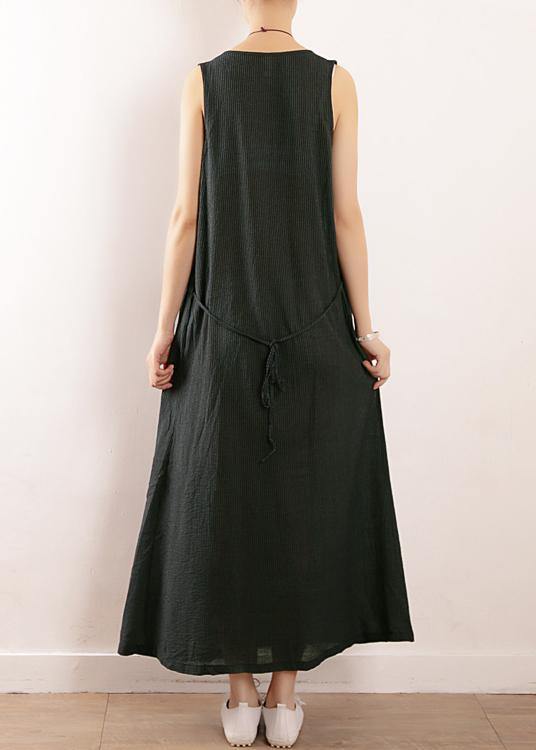Modern Tea Green Linen Dress Summersleeveless Vacation Dresses