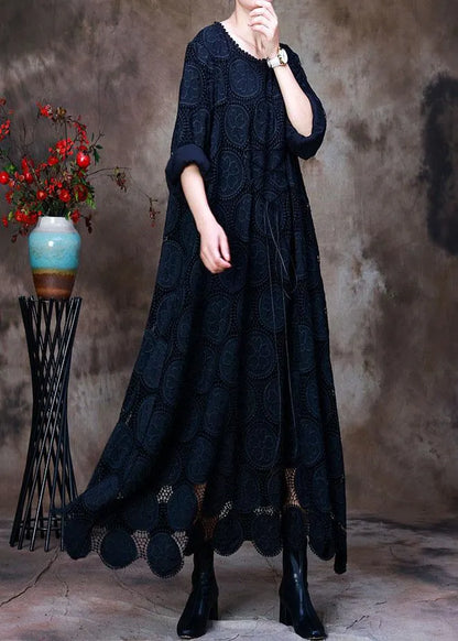 Orange Embroideried Asymmetrical Design Fall Dress Long Sleeve