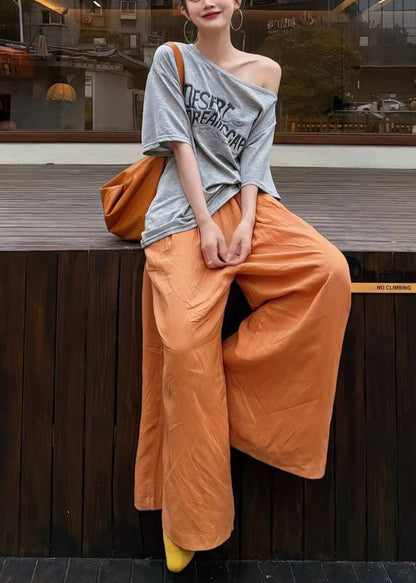 Grey Oversized Print Cotton Tank and Wide Leg Pant Two Pieces Set Fall