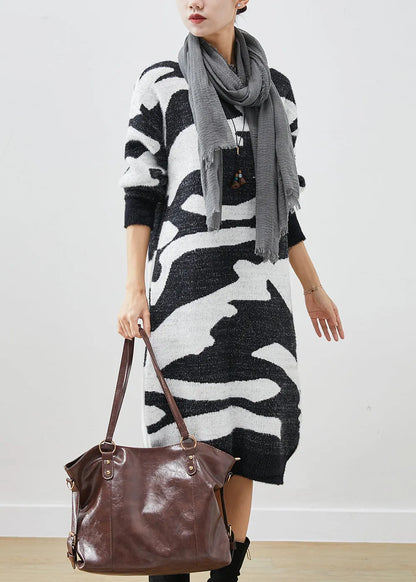 Modern Colorblock Oversized Print Knitted Dress Winter