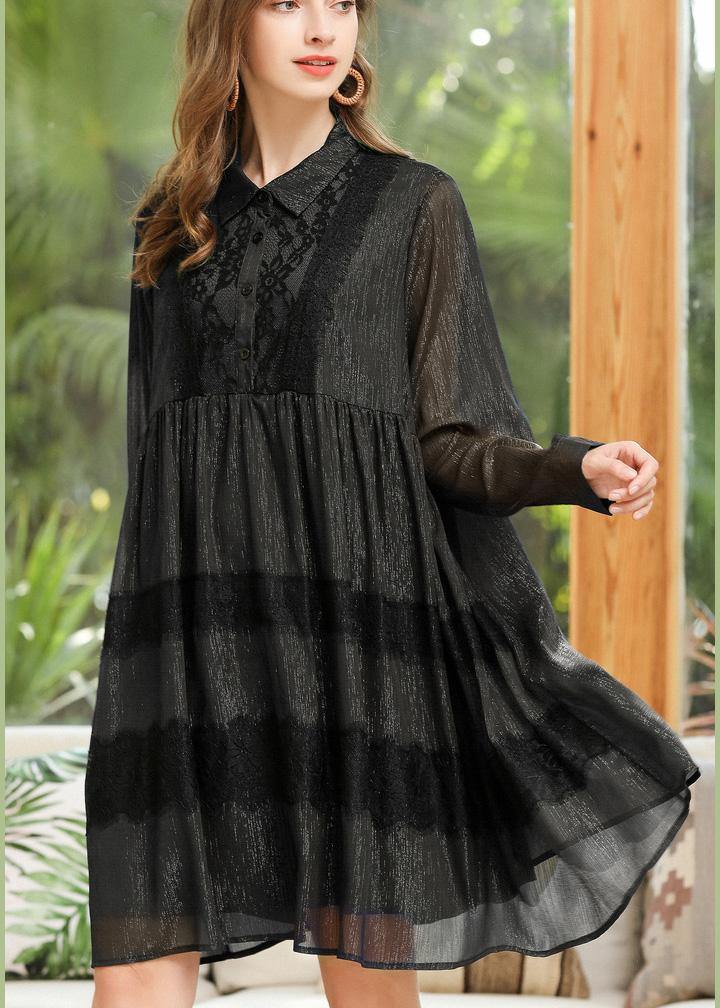 Stylish Black Button Chiffon Summer Dresses