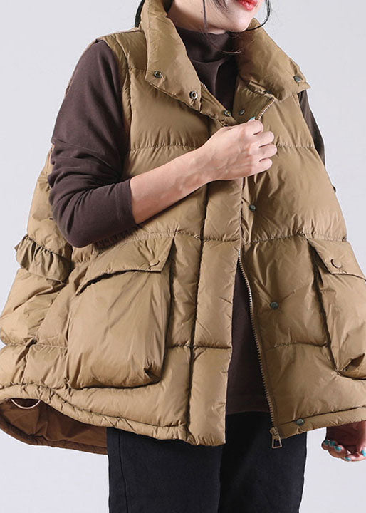 Chocolate Ruffled Pockets Duck Down Sleeveless Down Vest