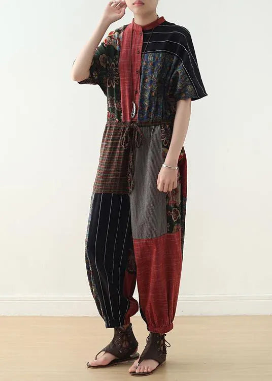Summer Prints Linen Loose Bat Sleeve Jumpsuit