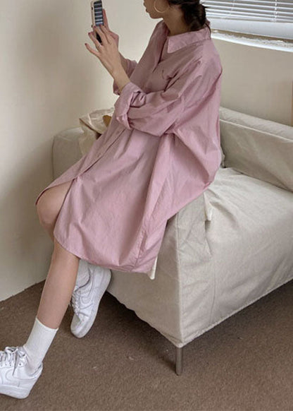 Classy Pink Peter Pan Collar Cotton Shirts Top Spring