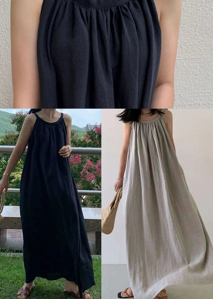 Diy Beige Cold Shoulder Linen Dress Sleeveless