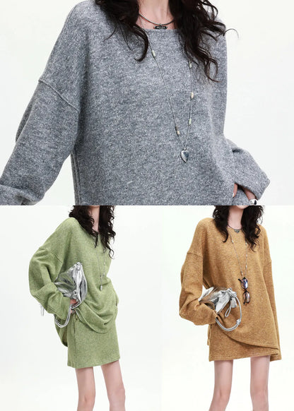 Grass Green Oversized Wool Knit Sets 2 Pieces Spring