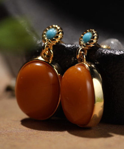 Colorblock Sterling Silver Overgild Turquoise Beeswax Drop Earrings