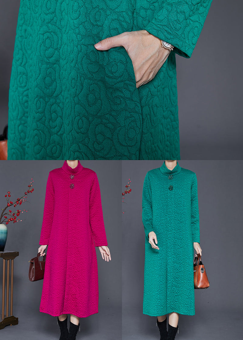 Green High Neck Jacquard Cotton Long Dress Spring