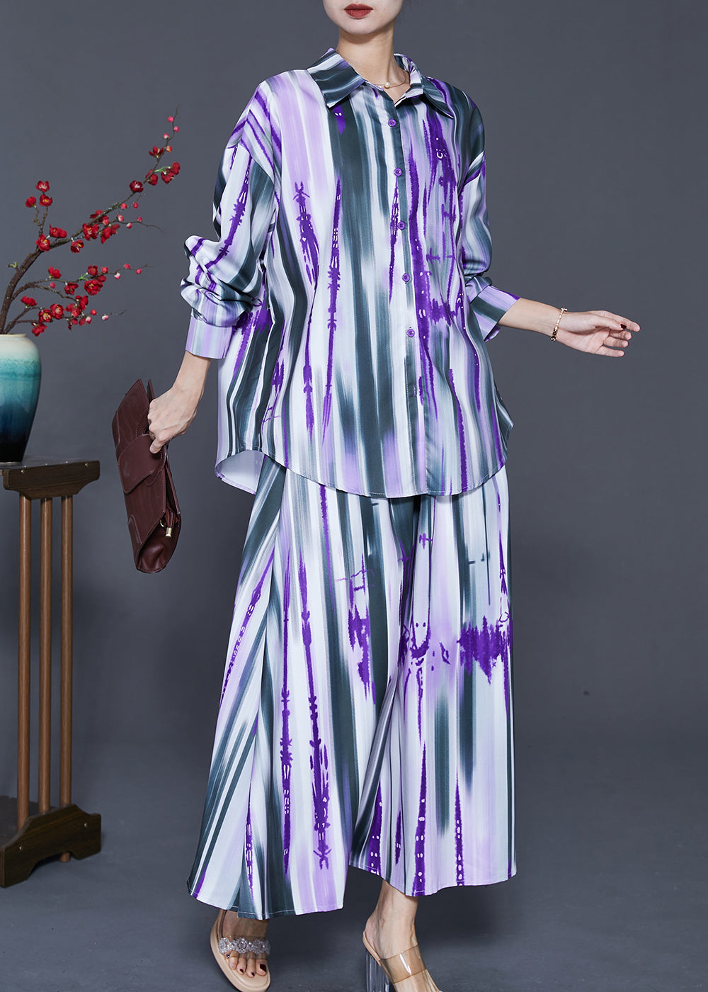 Purple Oversized Tie Dye Cotton Two Pieces Set Spring