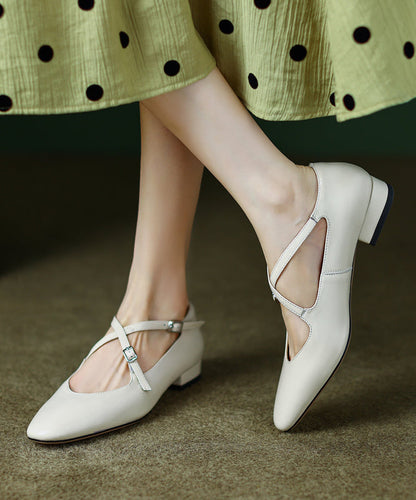 Red Cowhide Leather Cross Strap Splicing Flat Feet Shoes