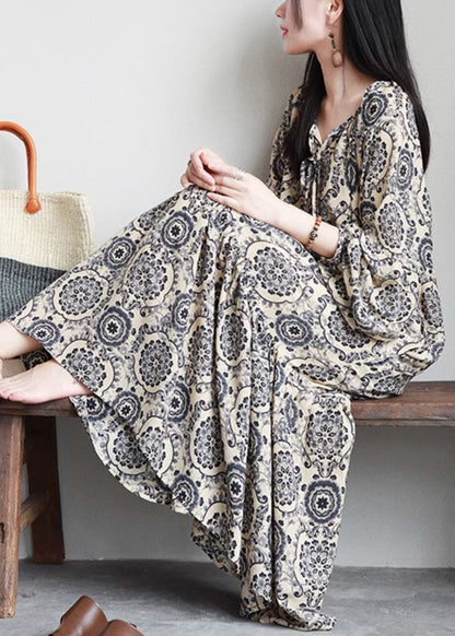 Stylish Print Lace Up Oversized Cotton Long Dresses Spring