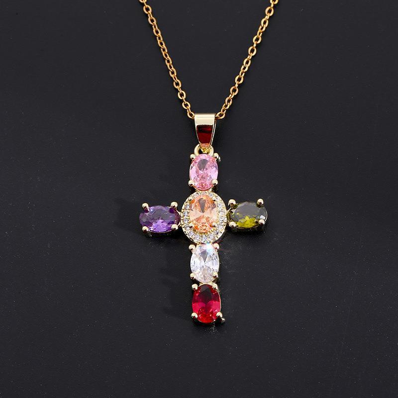 Colorful Gemstones Cross Necklaces