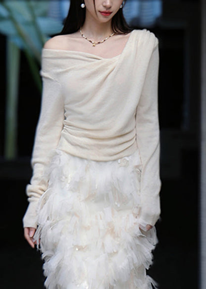 Apricot Asymmetrical Cotton Knit Blouse Spring