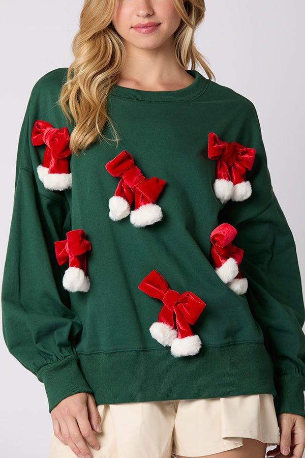 Christmas Bow Decorated Casual Long-Sleeve Sweatshirt