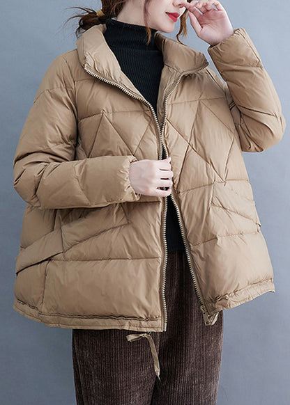 Khaki Pockets Patchwork Fine Cotton Filled Coat Winter