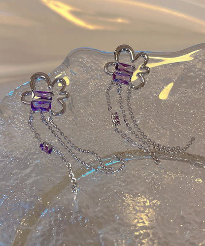 Purple Sterling Silver Tassel Drop Earrings