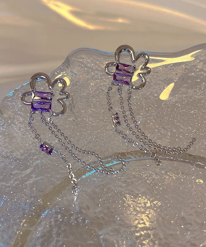 Purple Sterling Silver Tassel Drop Earrings