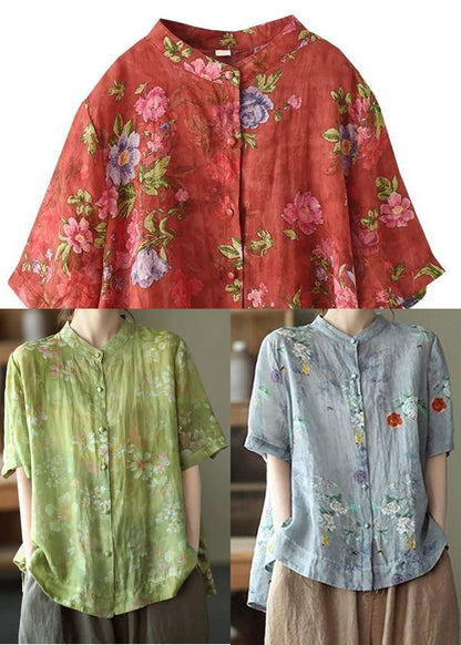 Pink Geometry Print Cotton Shirts Low High Design Short Sleeve