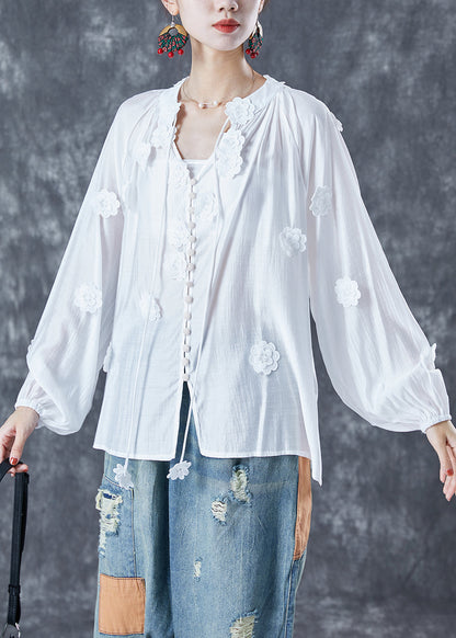 Diy White Lace Up Cotton Shirts Summer