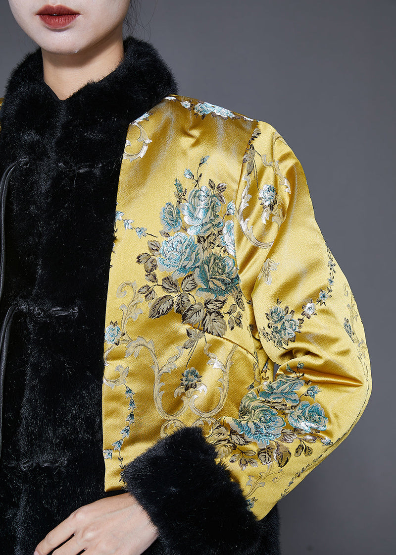 Yellow Tasseled Patchwork Faux Fur Jacket Winter