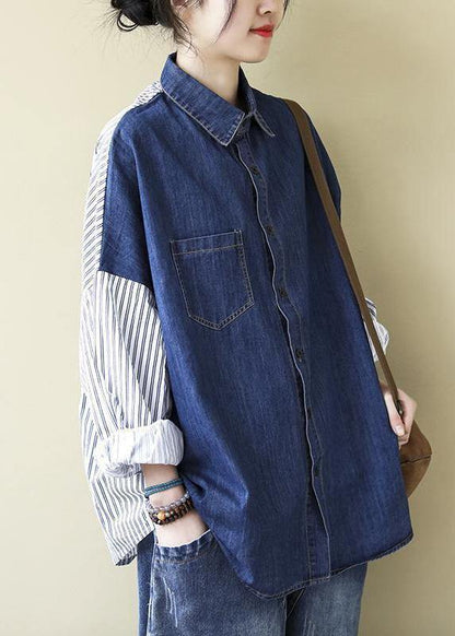 Organic Patchwork Shirts Denim Blue Tops