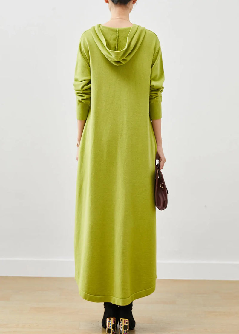 Fluorescent Green Hooded Knit Dress Spring