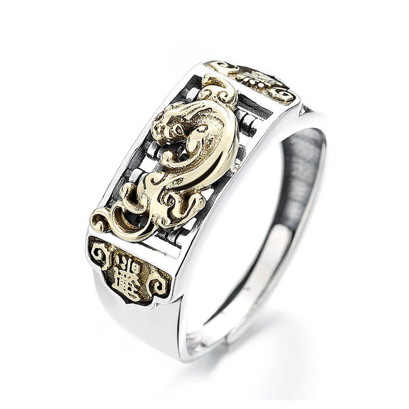 Buddha Stones 925 Sterling Silver Pixiu Luck Wealth Adjustable Ring